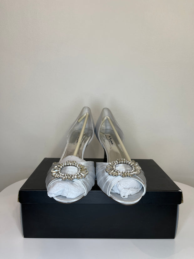 Nina Silver Satin Gem Heels