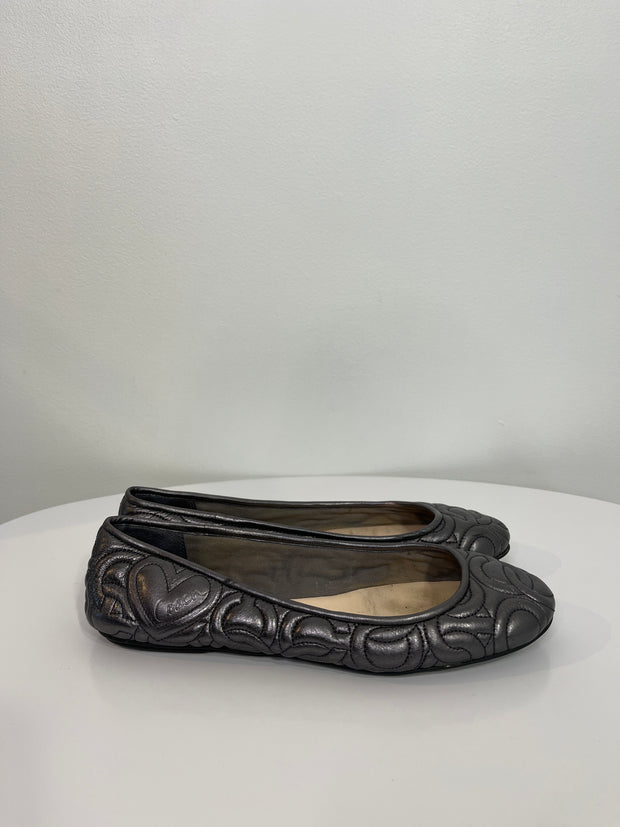 Coach Silver Patterned Flats