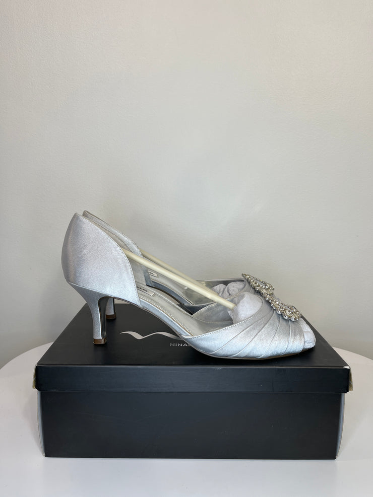 Nina Silver Satin Gem Heels