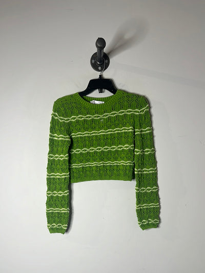 Zara Crop Green Knit Sweater