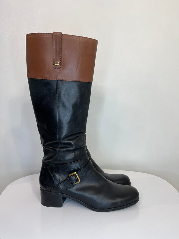 Bandolino Blk/Brn Buckle Boots