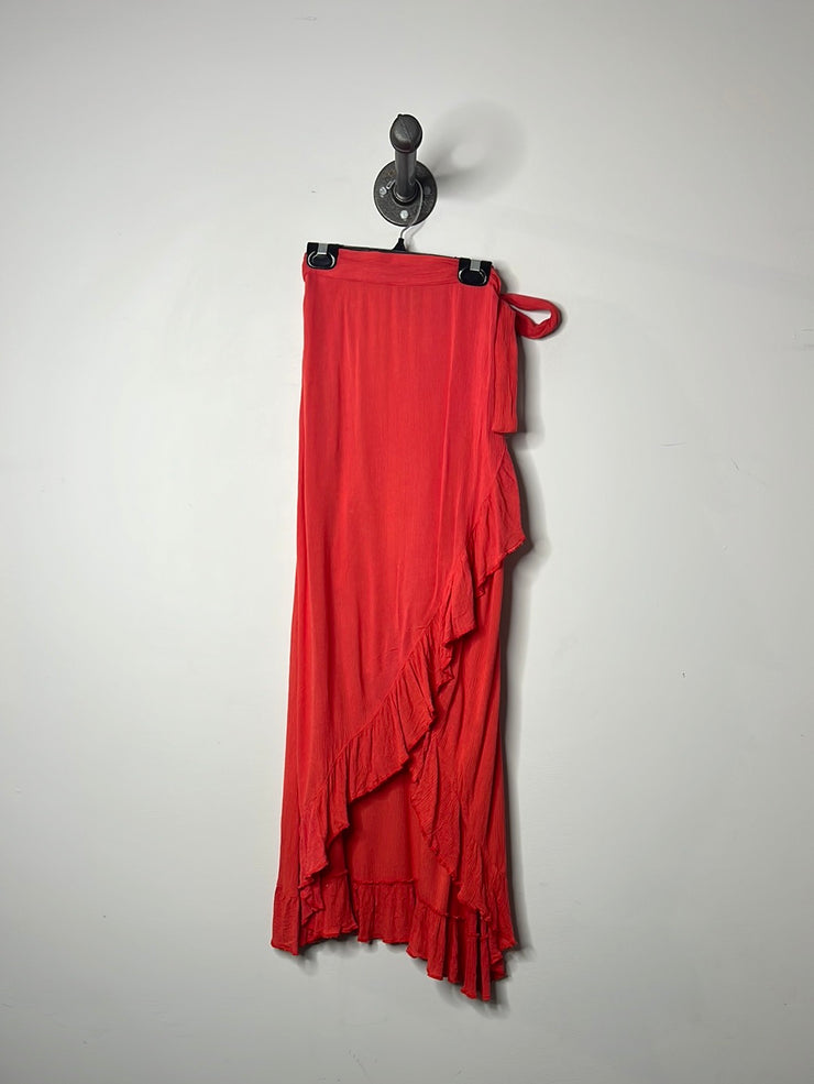Echo Long Red Wrap Skirt