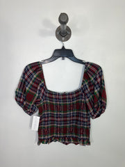 American E. Plaid Puff Slv Top