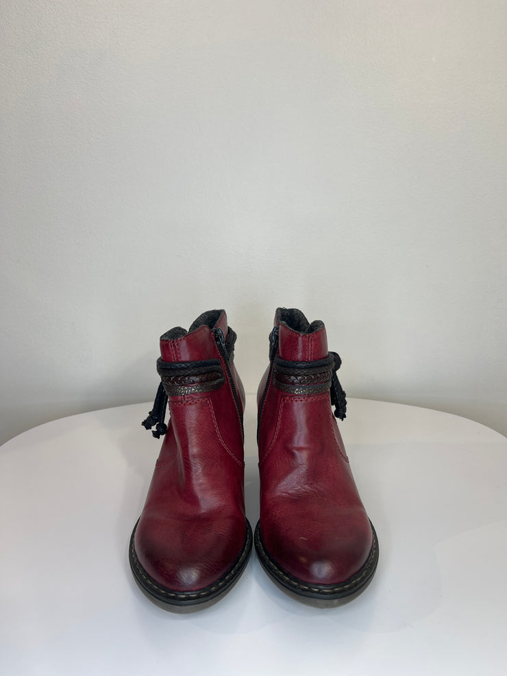 Rieker Maroon Ankle Heel Boots
