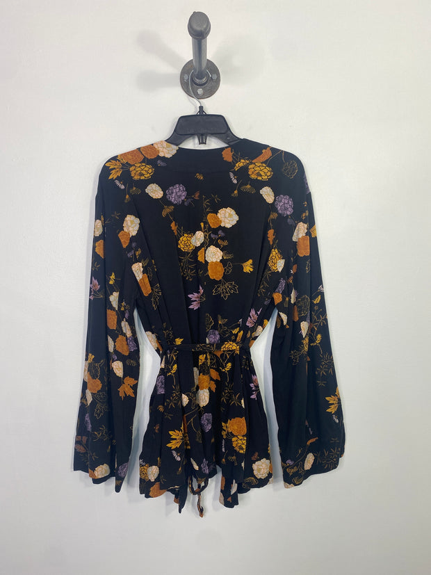 Free People Blk Floral Cardi