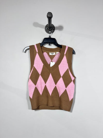 Retrod Brn/Pnk Argyle Vest