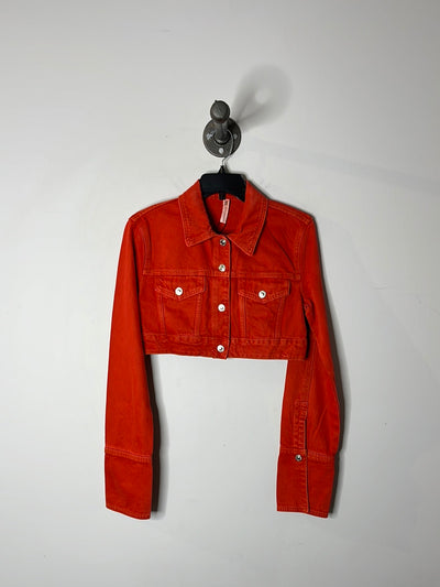 Zara Red Crop Denim Jacket