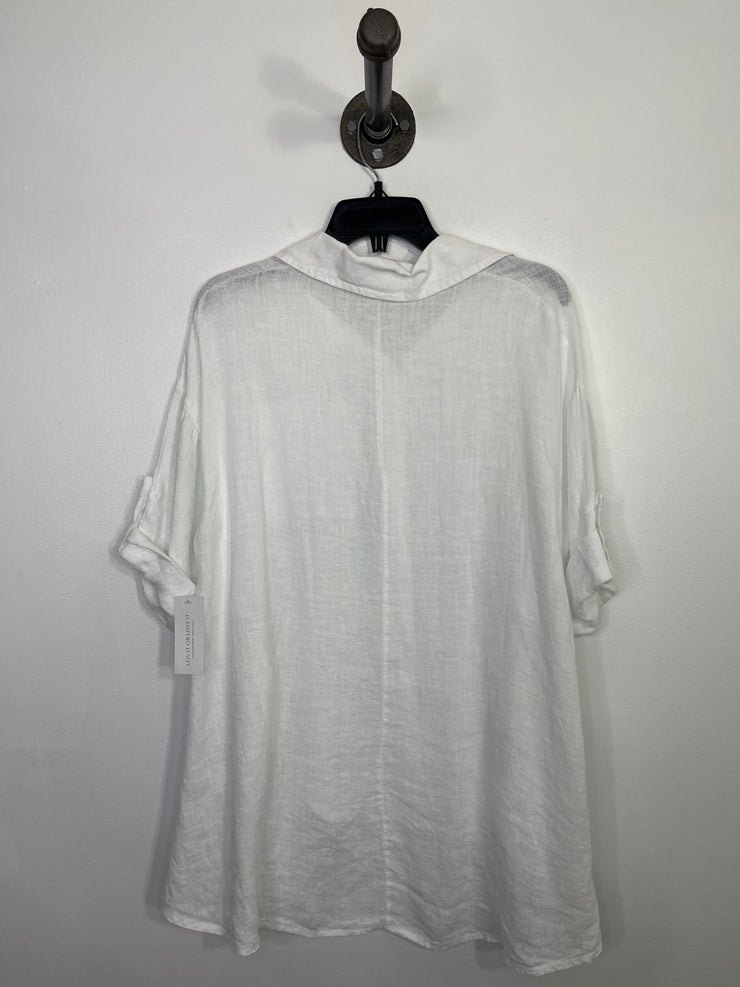 Linen O White Button-Up Blouse