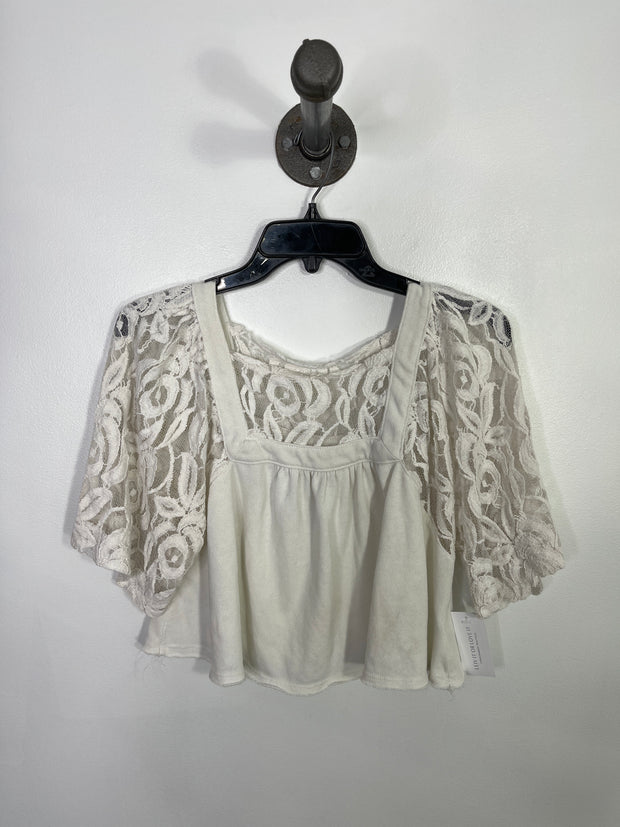 Free P Wht Lace Babydoll Top