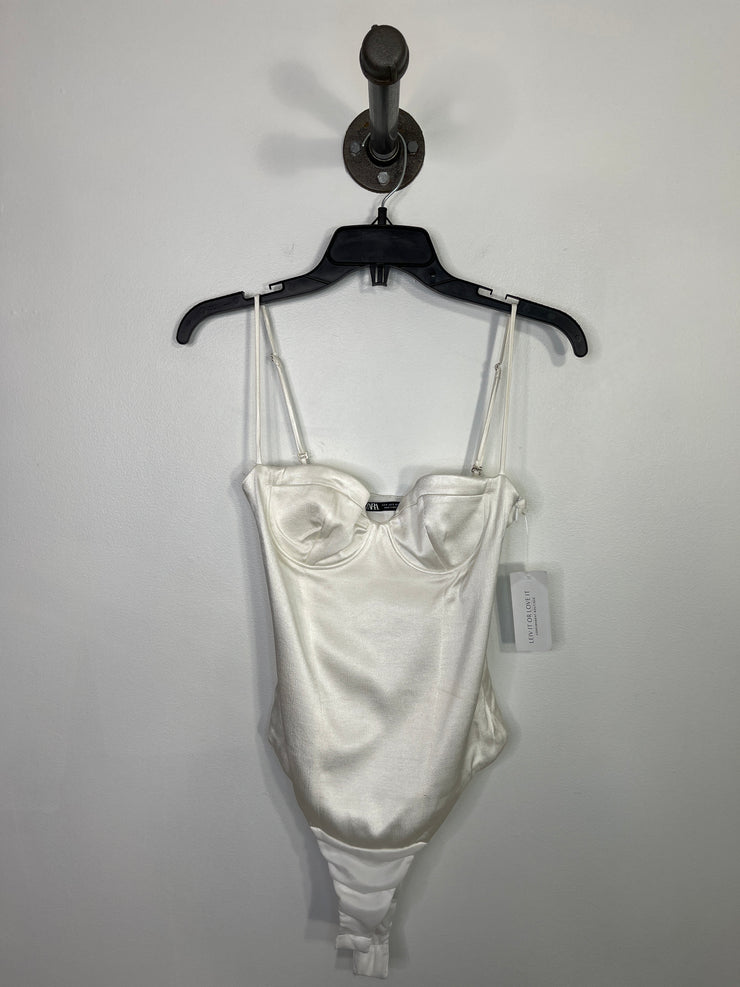 Zara White Satin Bodysuit