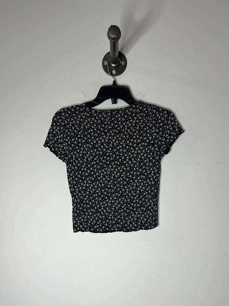 AE Blk Floral Cropped Tee