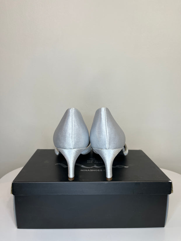 Nina Silver Satin Gem Heels
