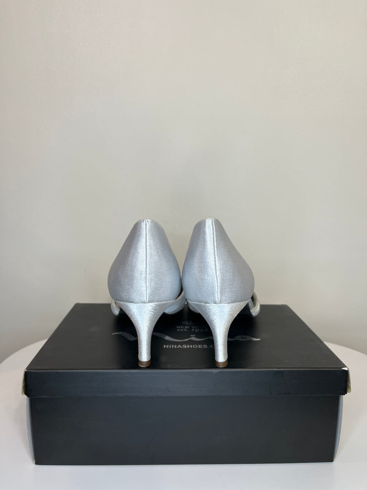 Nina Silver Satin Gem Heels
