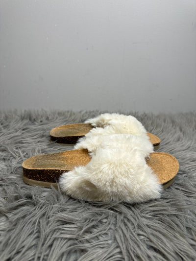 Aerie White Fur Sandals