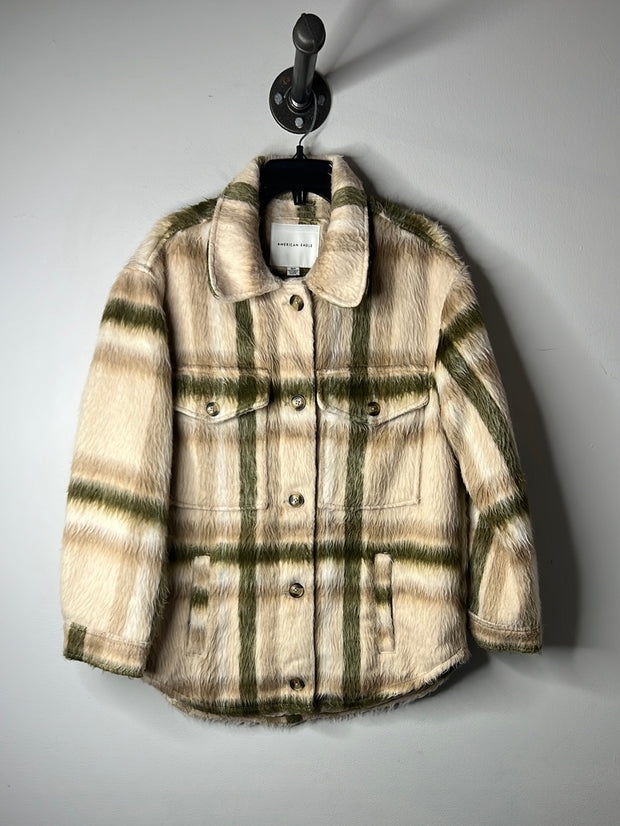 AE Grn/Brwn/Crm Plaid Shacket