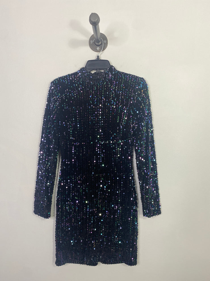 Apricot Blk Lsv Sparkle Dress