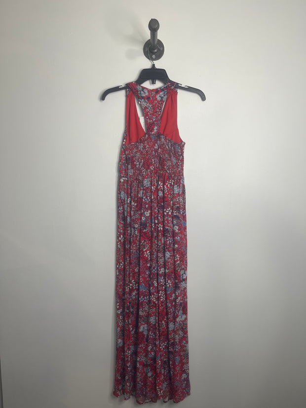 Vestido maxi estampado rojo/azul japonés