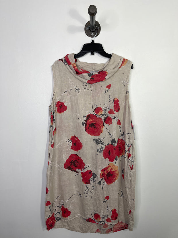 Pure V Beige Flwr Linen Dress