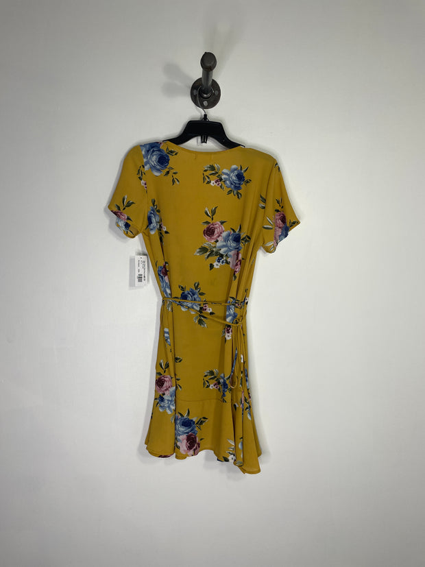 Sage Yellow Floral Wrap Dress