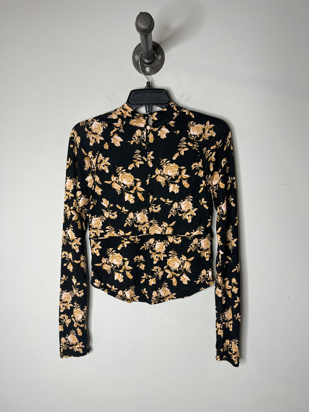 Free People Blk Floral Shirt