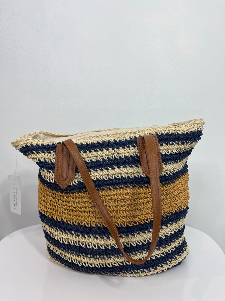 Lulla Tan/Wht/Blu Woven Bag