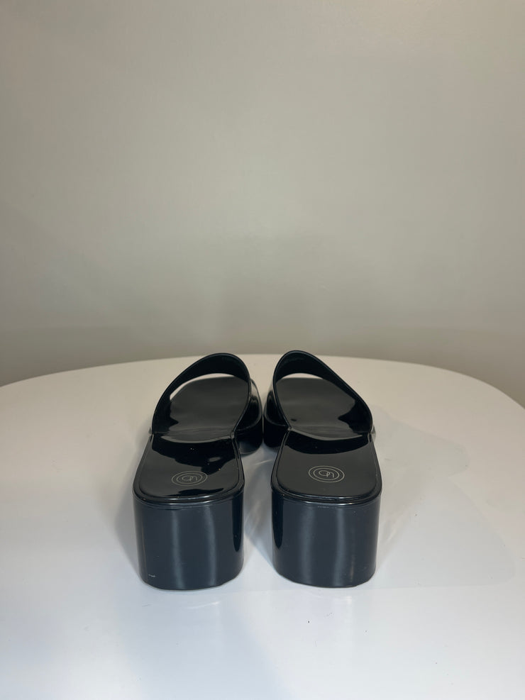 UO Black Glossy Sandals