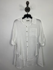 Linen O White Button-Up Blouse