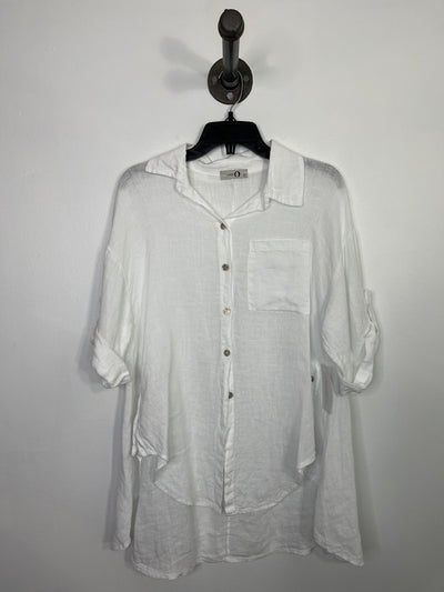 Linen O White Button-Up Blouse