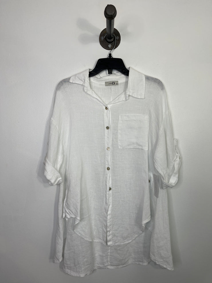 Linen O White Button-Up Blouse