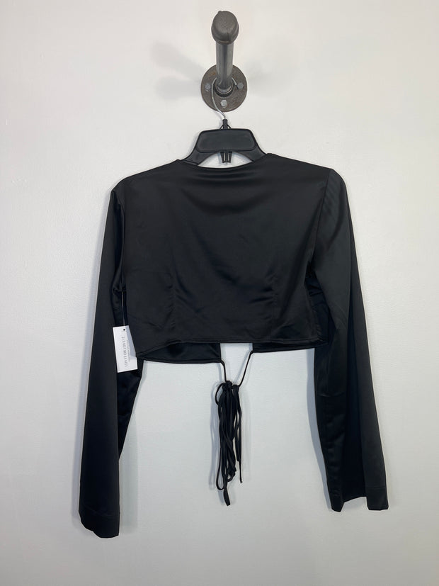 Dynamite Blk Satin Tie LngSlv