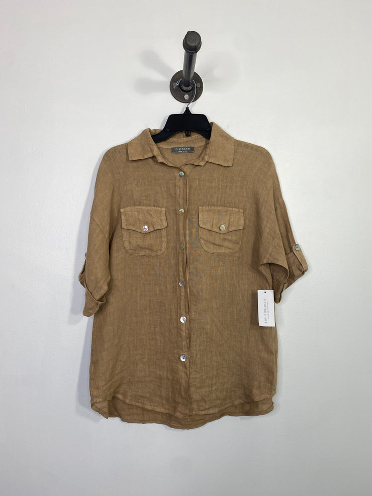 Pistache Brwn Linen Tee