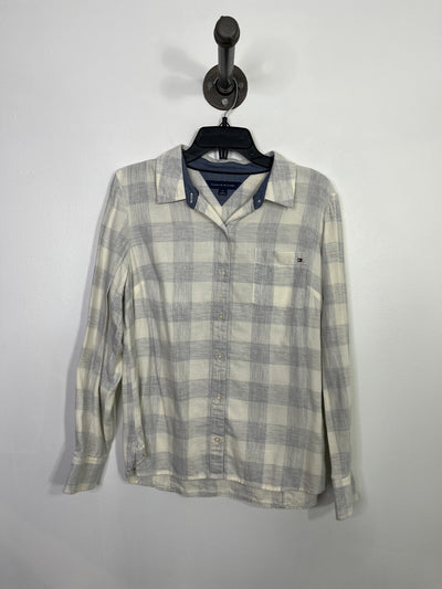 Tommy H. Wht/Blu Plaid Button