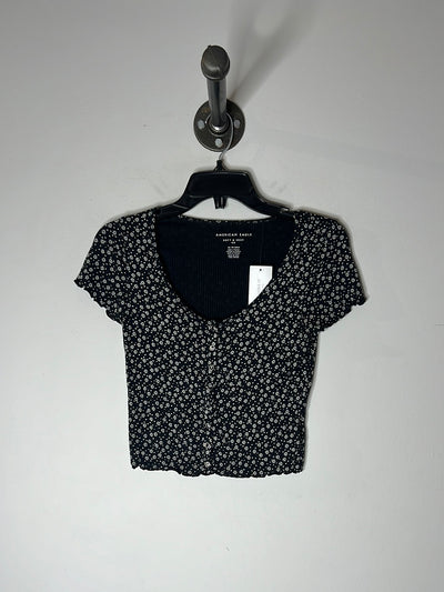 AE Blk Floral Cropped Tee