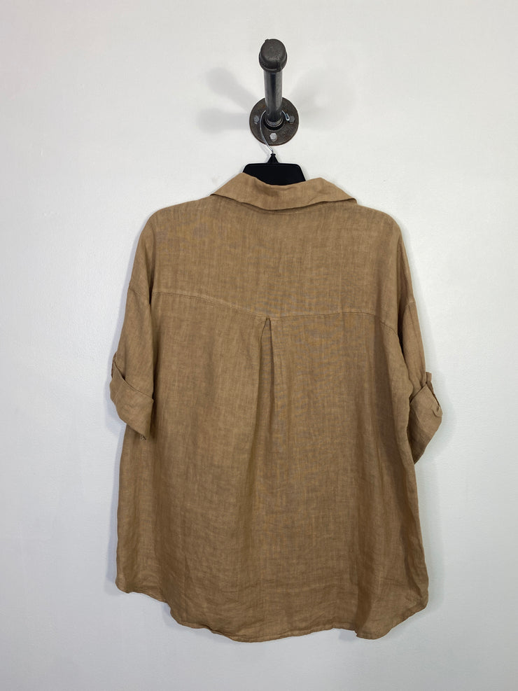 Pistache Brwn Linen Tee