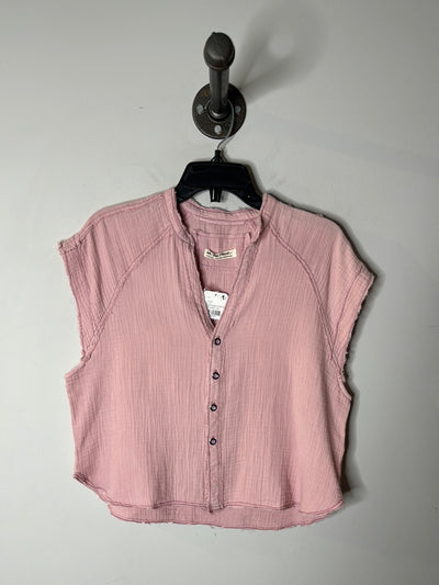 Free People Pink Button Tee