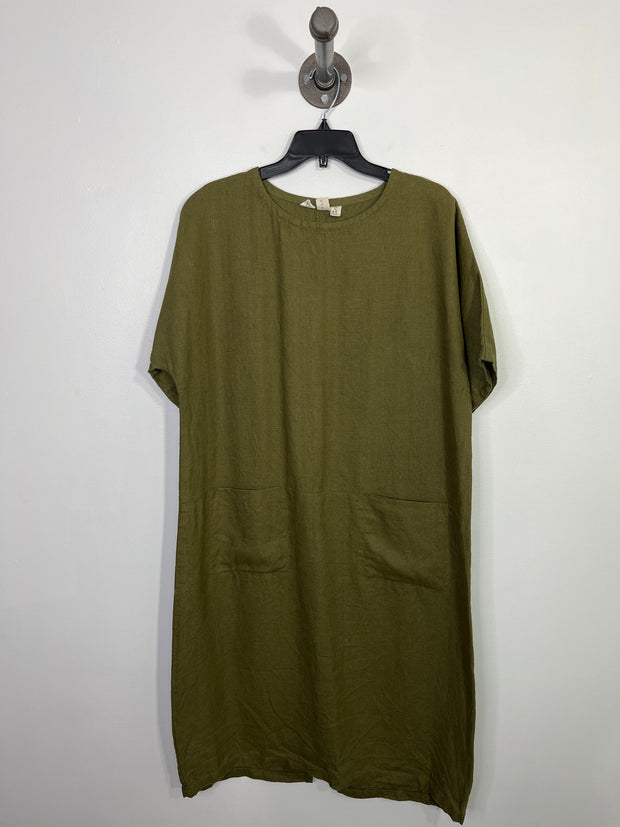 Moss Grey Green Linen Dress
