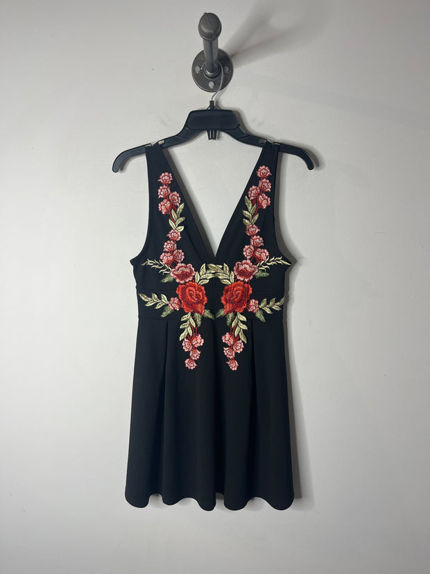 Revamped Blk Rose Mini Dress