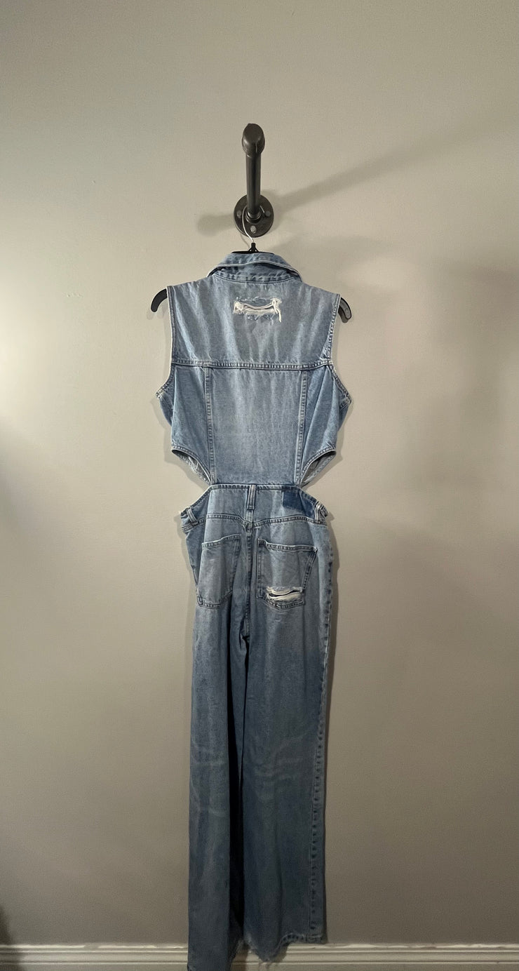 Zara Distressed Denim Jumpsuit