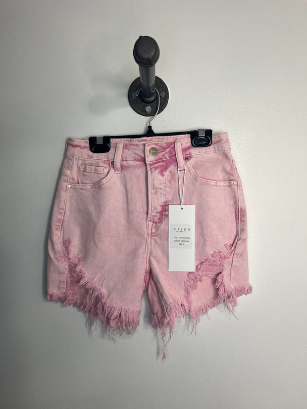 Risen Pink Distressed Shorts