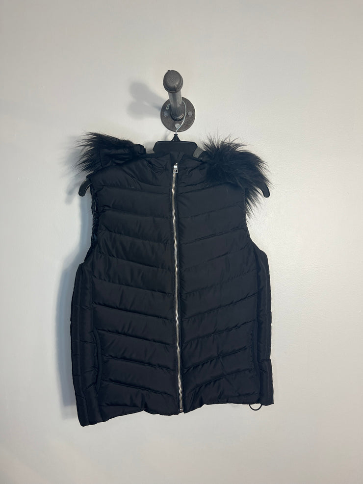 Gap Black Fur Hood Puffer Vest