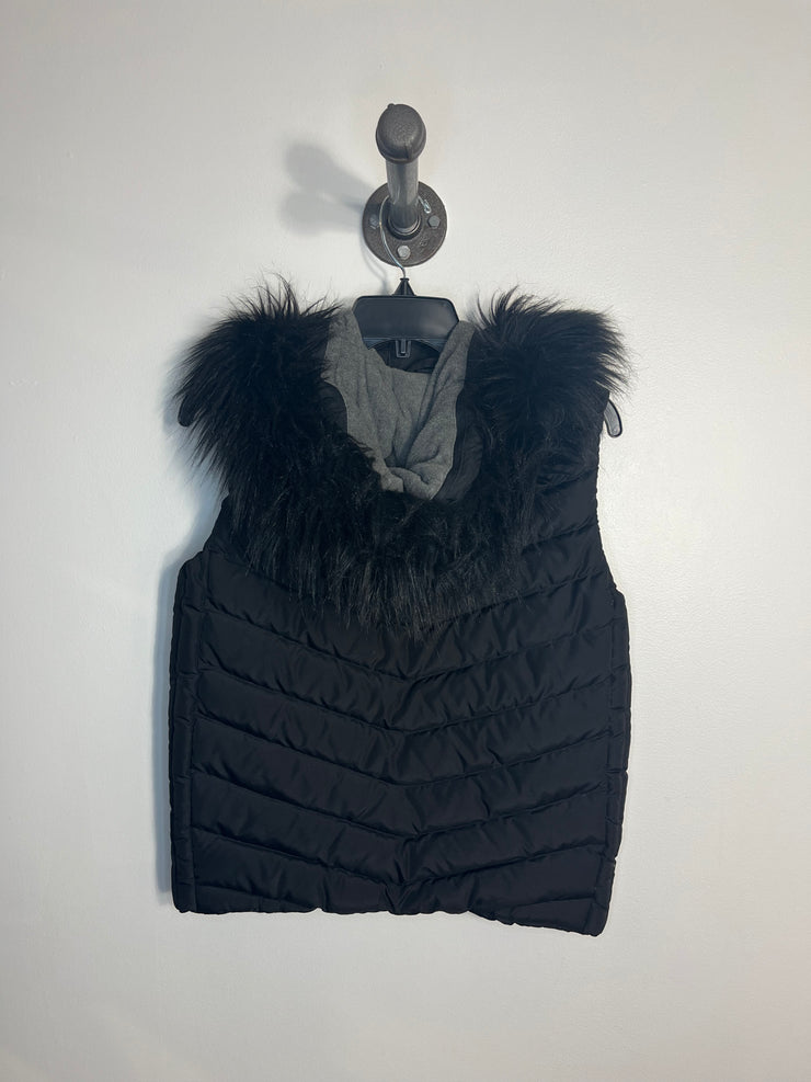 Gap Black Fur Hood Puffer Vest