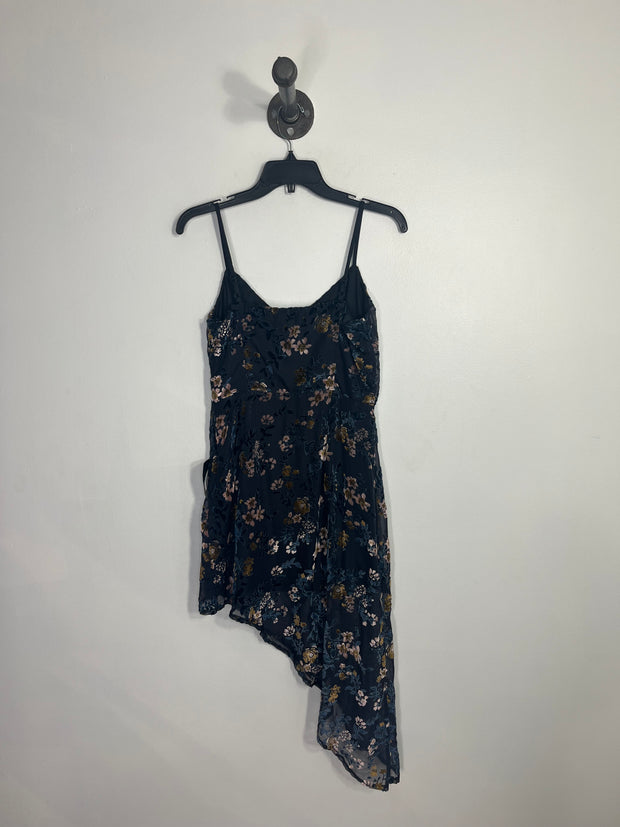 Lulus Navy Satin Floral Dress
