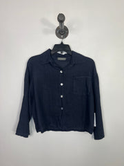 Pistache Navy Linen Button Up