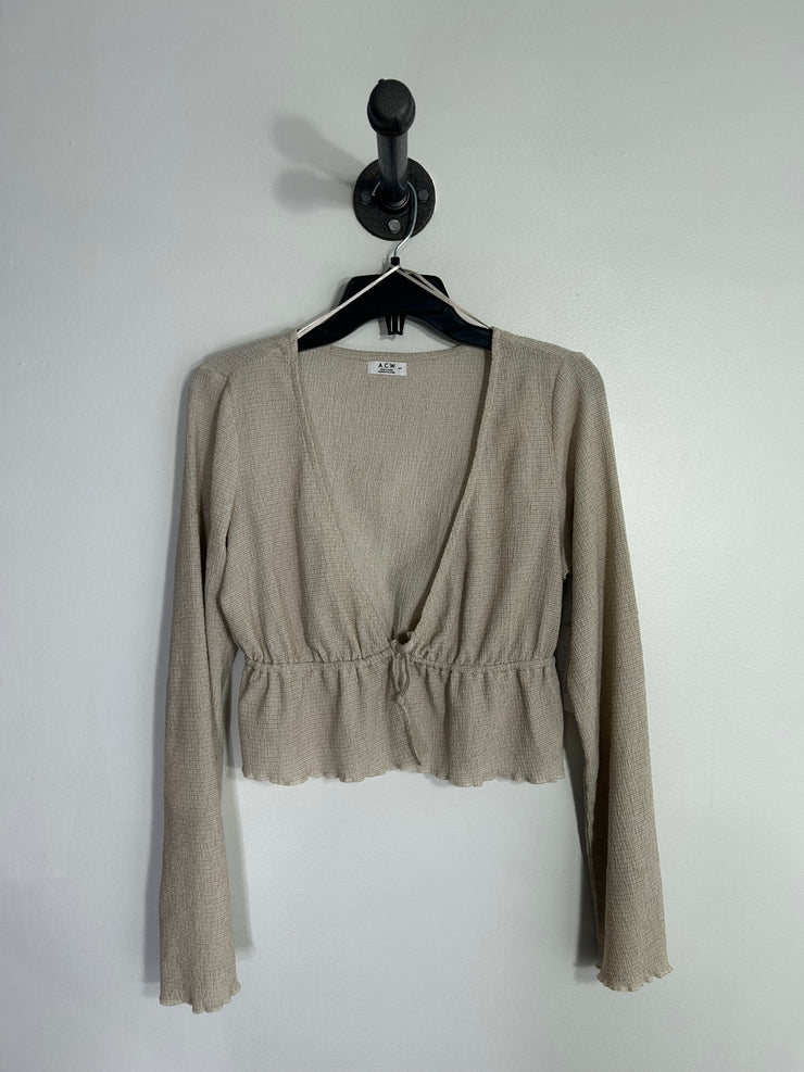 A.C.W. Beige Deep-V Blouse