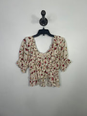 Free P Beige Floral Ruffle Top