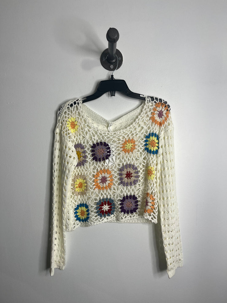 Top de crochet con estampado floral blanco Dreamer