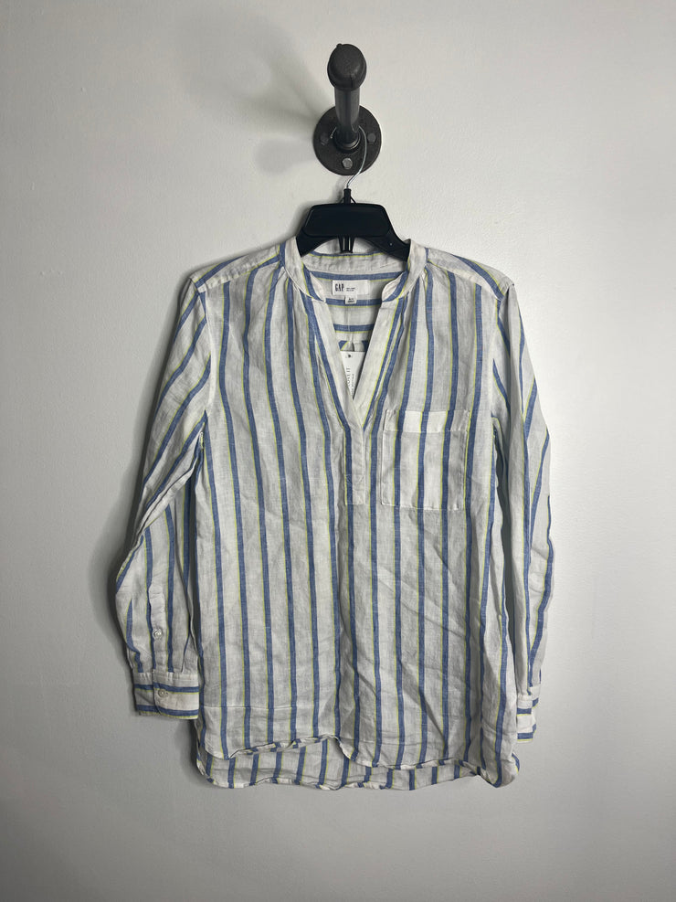 Chemise boutonnée en lin blanc/bleu Gap