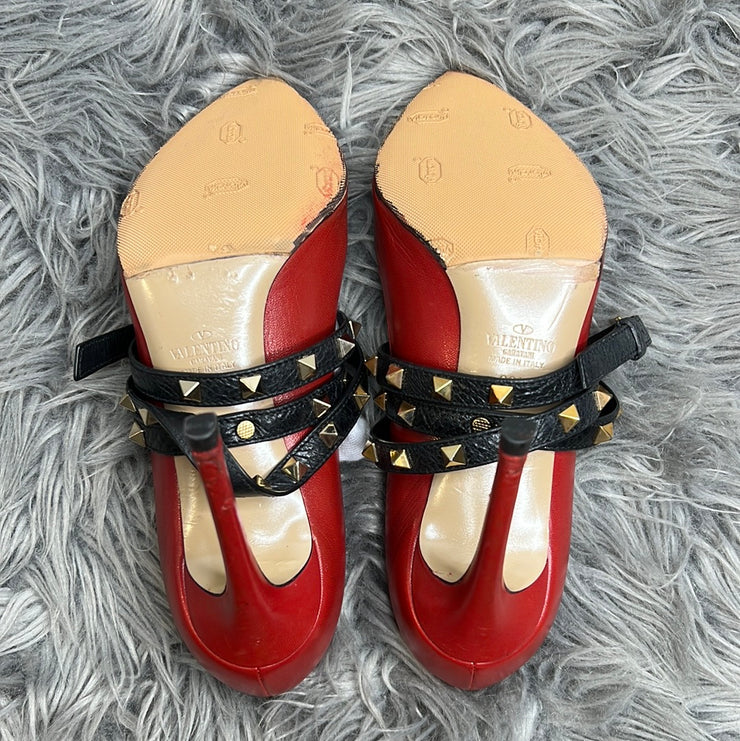 Valentino Red/Blk Spiky Heels