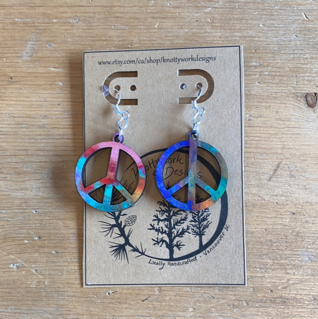 Wood Peace Sign Dangle