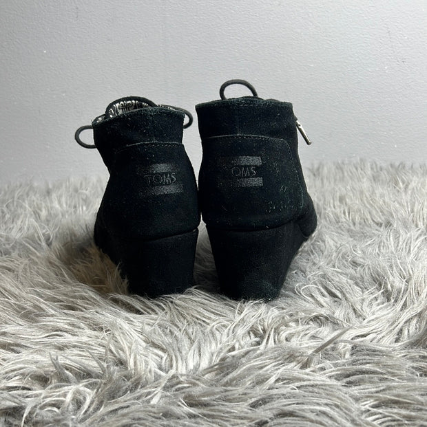 Toms Black Suede Wedges